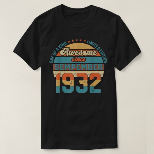 89th Birthday Decorations September 1932 89 Years  Tシャツ (デザイン正面)