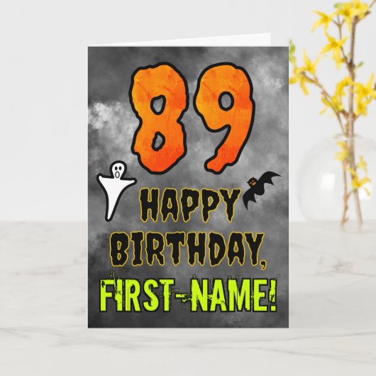 89th Birthday: Eerie Halloween Theme + Custom Name カード (黄色い花)