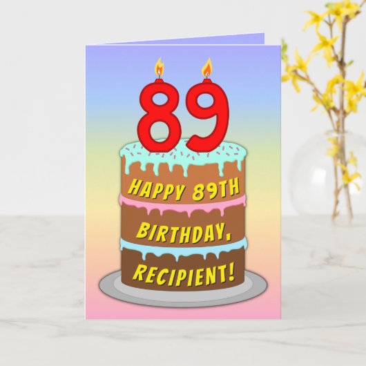 89th Birthday — Fun Cake & Candles, w/ Custom Name カード (黄色い花)