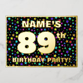 89th Birthday Party —おもしろいカラフル、Stars Pattern 箔招待状 (正面)