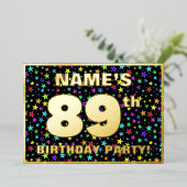 89th Birthday Party —おもしろいカラフル、Stars Pattern 箔招待状 (立ち正面)