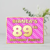89th Birthday Party —おもしろいピンクのハートとストライプ 箔招待状 (立ち正面)