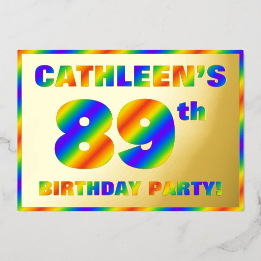 89th Birthday Party —おもしろい、レインボースペクトル「89」 箔招待状 (正面)