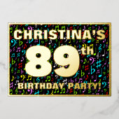 89th Birthday Party —おもしろい、音楽シカラフルンボル 箔招待状 (正面)
