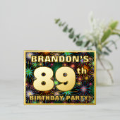 89th Birthday Party:, はっきりした Fireworks カラフル Look 箔招待状ポストカード (立ち正面)