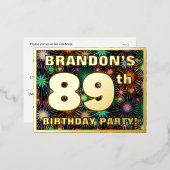 89th Birthday Party:, はっきりした Fireworks カラフル Look 箔招待状ポストカード (正面/裏面)
