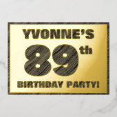 89th Birthday Party — はっきりしたWood Grainフェイク文字 箔招待状 (正面)