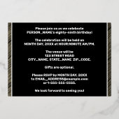 89th Birthday Party — はっきりしたWood Grainフェイク文字 箔招待状 (裏面)