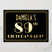 89th Birthday Party:アールデコルック"89"，名前あり 箔招待状 (正面)