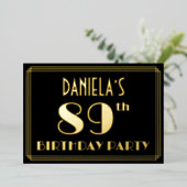 89th Birthday Party:アールデコルック"89"，名前あり 箔招待状 (立ち正面)