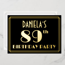 89th Birthday Party:アールデコルック"89"，名前あり 箔招待状