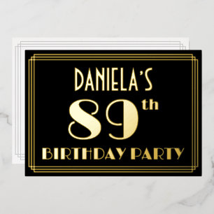 89th Birthday Party:アールデコルック"89"，名前あり 箔招待状