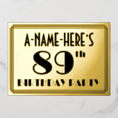 89th Birthday Party —アールデコルック「89」 +名前 箔招待状 (正面)