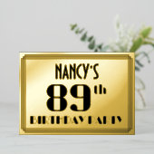 89th Birthday Party:アールデコ「89」と名前 箔招待状 (立ち正面)