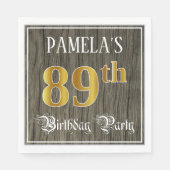89th Birthday Party — フェイク金ゴールド&ウッドフェイク・ルックス スタンダードランチョンナプキン (正面)