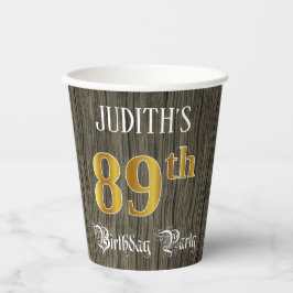 89th Birthday Party — フェイク金ゴールド&ウッドフェイク・ルックス 紙コップ