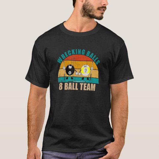 8 おもしろい9ボールビリヤードのチーム難破ボール8 Bal Tシャツ (正面)