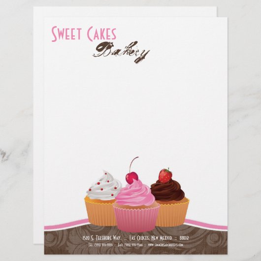 8.5x11カップケーキベーカリースイートトリートレターヘッド レターヘッド (正面/裏面)