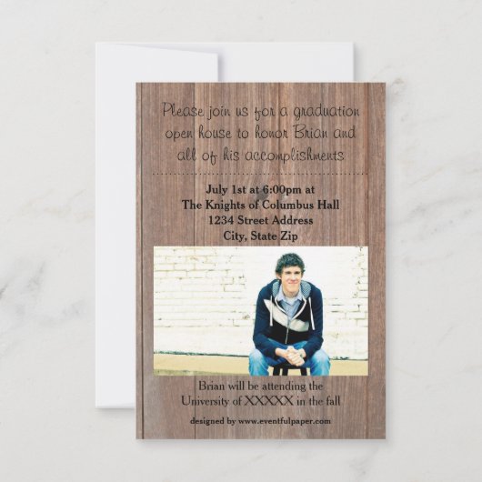 8/9写真ウッド – 3x5卒業のお知らせ 招待状 (裏面)