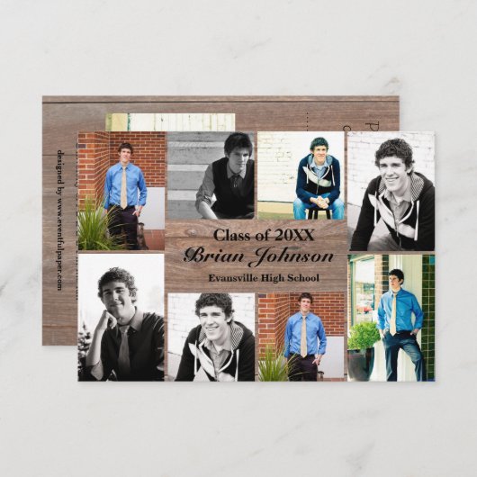 8/9写真ウッド – 3x5卒業のお知らせ 招待状 (正面/裏面)