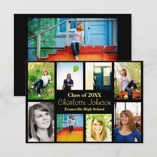 8/9写真（黒） - 3x5卒業発表 招待状 (正面/裏面)