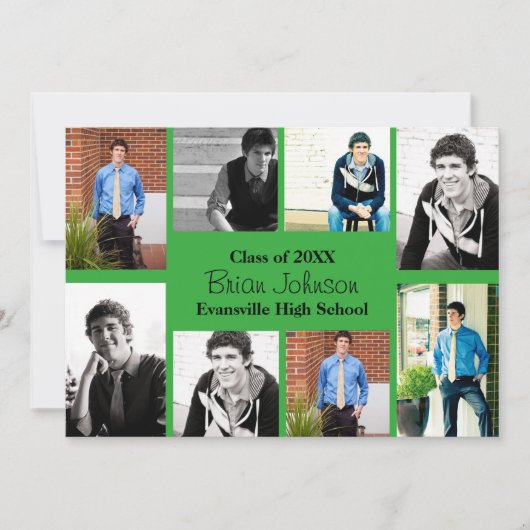 8/9枚の写真 緑 - 卒業のお知らせ 招待状 (正面)