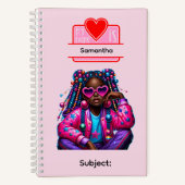 8 African American Girl Writing Supplies Students ノートブック (正面)