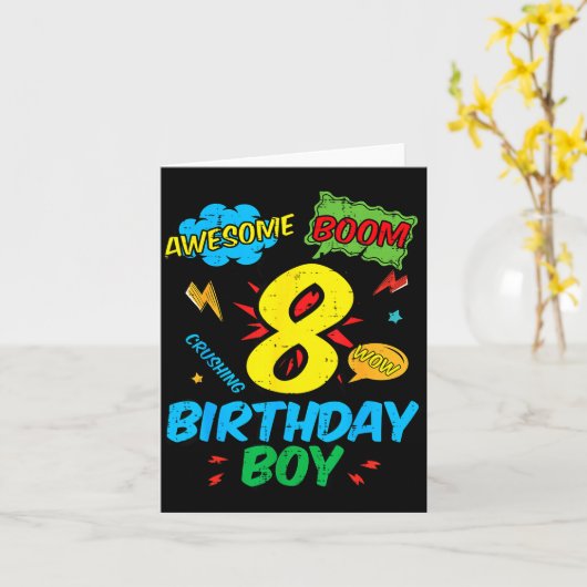 8 Birthday Boy Comic Cool 8th Bday Superhero Party カード (黄色い花)