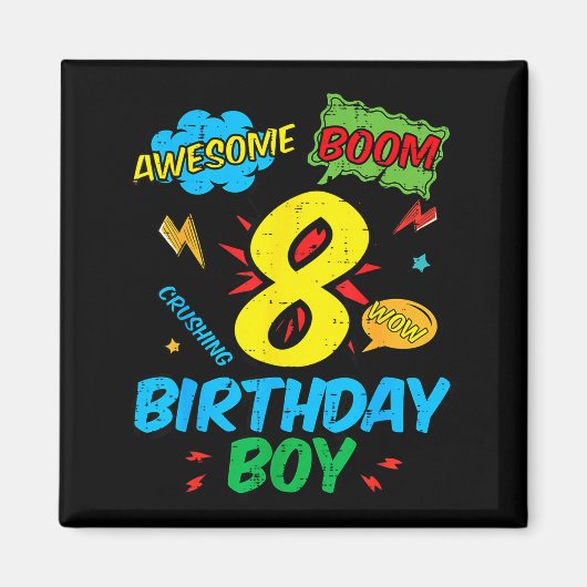8 Birthday Boy Comic Cool 8th Bday Superhero Party マグネット (正面)