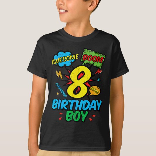 8 Birthday Boy Comic Cool 8th Bday Superhero Party Tシャツ (正面)