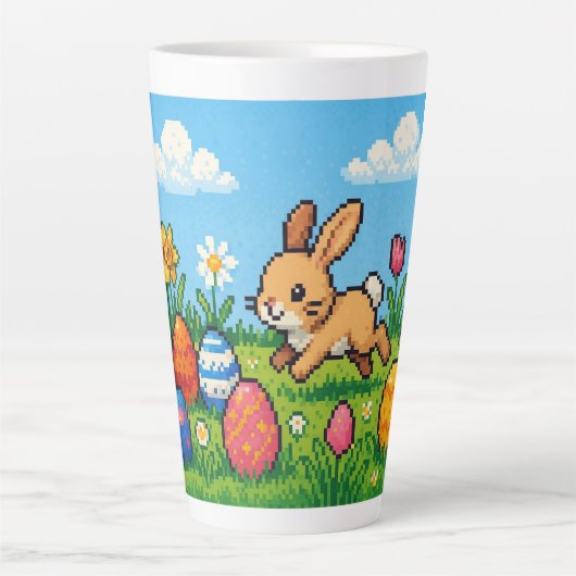 8 bit cute Easter bunny/rabbit カフェラテマグ (正面)
