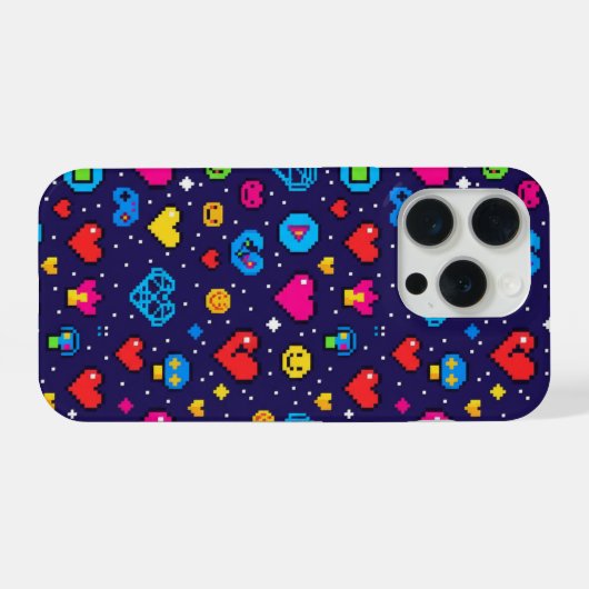 8-Bit Retro Gaming Pixel Pattern Phone Case iPhoneケース (裏面横)