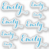 8 Custom Name Word, 4-5 letters Elegant Script Blu シール (正面)