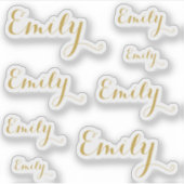 8 Custom Name Word, 4-5 letters Elegant Script Gld シール (正面)