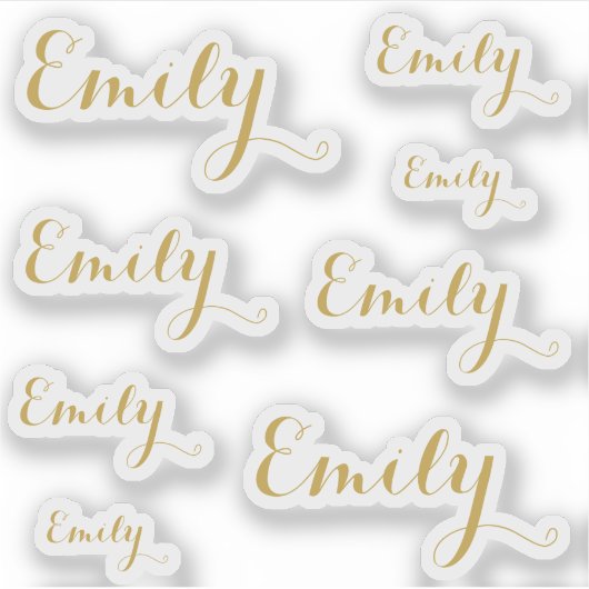 8 Custom Name Word, 4-5 letters Elegant Script Gld シール (正面)