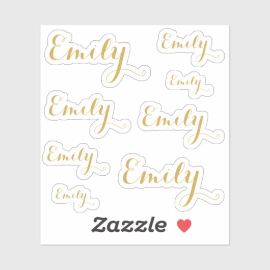 8 Custom Name Word, 4-5 letters Elegant Script Gld シール (シート)