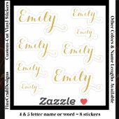 8 Custom Name Word, 4-5 letters Elegant Script Gld シール