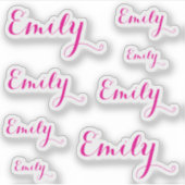 8 Custom Name Word, 4-5 letters Elegant Script Pnk シール (正面)
