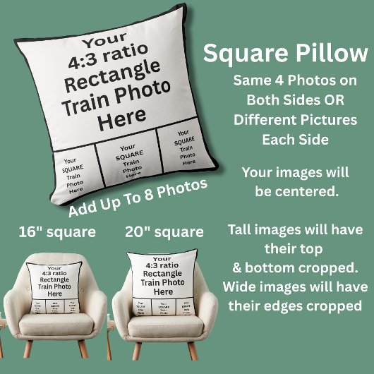8 EIGHT Photo(s) on Square Pillow クッション