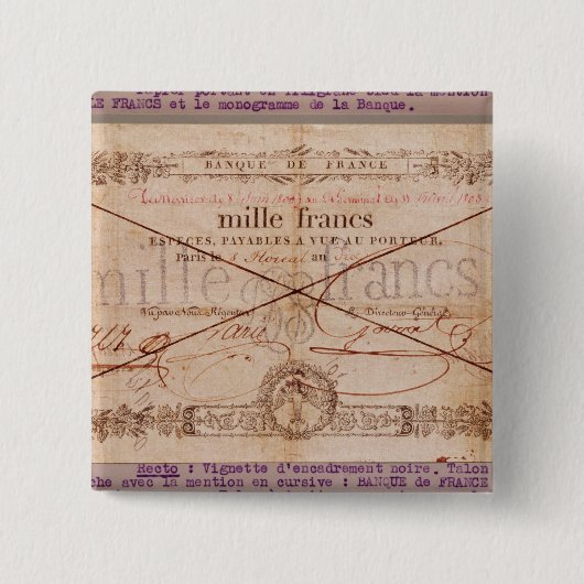 8 Floreal、Xからの銀行券1000フランの 缶バッジ (正面)