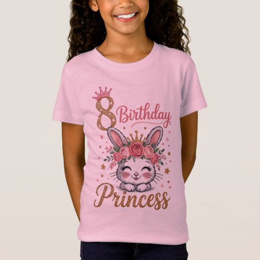 8 Jahre Geburtstag Mädchen Prinzessin Hase Tシャツ (正面)