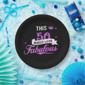 8-Pack 50th Birthday Round Paper Plates for Her  ペーパープレート (パーティー)