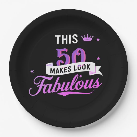 8-Pack 50th Birthday Round Paper Plates for Her  ペーパープレート (正面)