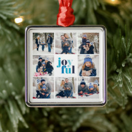 8-Photoコラージュ「Joyful」ウィンターブルータイポグラフィ メタルオーナメント
