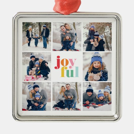 8-Photoコラージュ「Joyful」カラー数々のタイポグラフィ メタルオーナメント (正面)