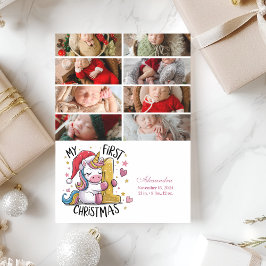 8 Photo 1st Baby Christmas Pink Gold Unicorn シーズンカード