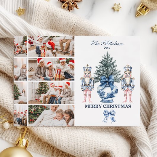 8 Photo Blue Chinoiserie Nutcracker Christmas シーズンカード