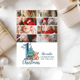 8 Photo Blue Teddy Baby 1st Christmas シーズンカード