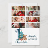 8 Photo Blue Teddy Baby 1st Christmas シーズンカード (正面)