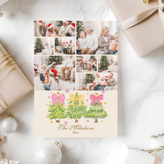 8 Photo Bright Ribbon Trees Holiday Family シーズンカード